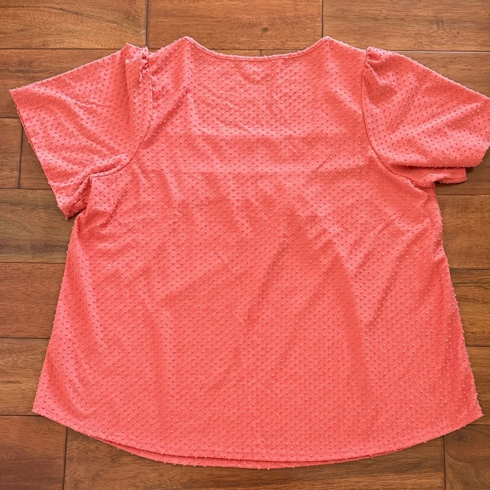 Ava James Size 2X Coral Textured Short Sleeve Top Square Neckline - Picture 5 of 5